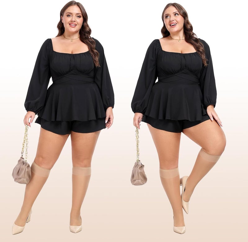 MANZI 10 Pairs Plus Size Knee High Stockings for Women 15D Sheer Nylons Socks with Wide Calf - Image 5